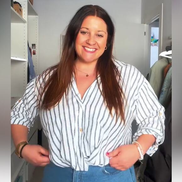 Zara STRIPED LINEN BLEND TOP Size Large - Picture 9 of 13